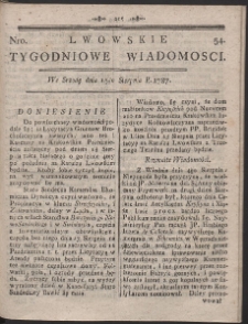 Lwowskie Tygodniowe Wiadomości. R. 1787 Nr 54