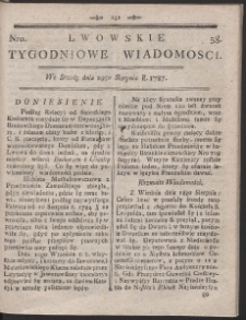 Lwowskie Tygodniowe Wiadomości. R. 1787 Nr 58