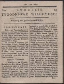 Lwowskie Tygodniowe Wiadomości. R. 1787 Nr 68