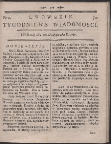 Lwowskie Tygodniowe Wiadomości. R. 1787 Nr 70