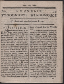 Lwowskie Tygodniowe Wiadomości. R. 1787 Nr 74