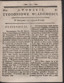 Lwowskie Tygodniowe Wiadomości. R. 1787 Nr 81