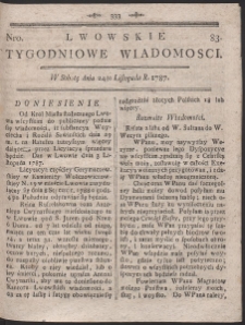 Lwowskie Tygodniowe Wiadomości. R. 1787 Nr 83