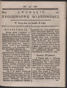 Lwowskie Tygodniowe Wiadomości. R. 1787 Nr 85