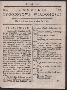 Lwowskie Tygodniowe Wiadomości. R. 1787 Nr 88