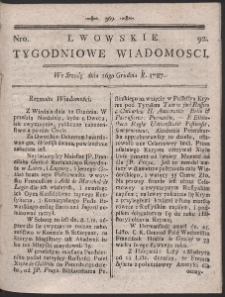 Lwowskie Tygodniowe Wiadomości. R. 1787 Nr 92