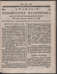 Lwowskie Tygodniowe Wiadomości. R. 1787 Nr 94