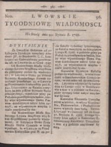 Lwowskie Tygodniowe Wiadomości. R. 1787 nr 96