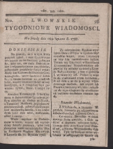 Lwowskie Tygodniowe Wiadomości. R. 1787 Nr 98