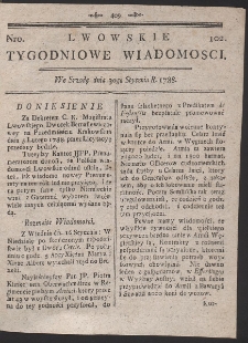 Lwowskie Tygodniowe Wiadomości. R. 1787 Nr 102