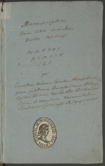 "Manuscrptum anno 1783 inchoatum diebus Februarii [...] per Evaristum Andream comitem Kuropatnicki, primo castellanum Buscensem, demum Bełsensem [...]". Zbiór listów, wierszy, opracowań, notatek, wypisów i innych materiałów treści publicznej i prywatnej z lat 1783-1786.