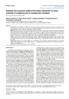 Reliability and concurrent validity of the bubble inclinometer for visualestimation of straight leg raise in asymptomatic individuals