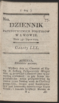 Dziennik Patryotycznych Politykow w Lwowie. R. 1794 Nr 77