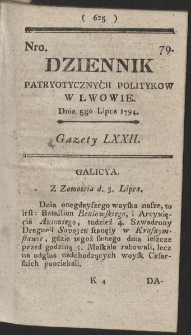 Dziennik Patryotycznych Politykow w Lwowie. R. 1794 Nr 79