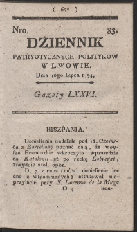 Dziennik Patryotycznych Politykow w Lwowie. R. 1794 Nr 83