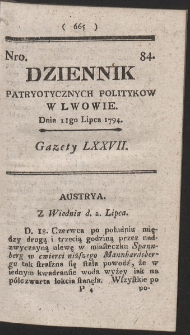 Dziennik Patryotycznych Politykow w Lwowie. R. 1794 Nr 84