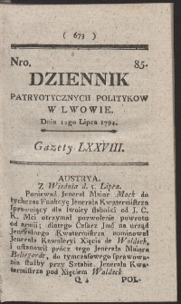 Dziennik Patryotycznych Politykow w Lwowie. R. 1794 Nr 85