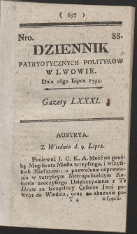 Dziennik Patryotycznych Politykow w Lwowie. R. 1794 Nr 88