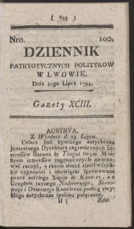 Dziennik Patryotycznych Politykow w Lwowie. R. 1794 Nr 100