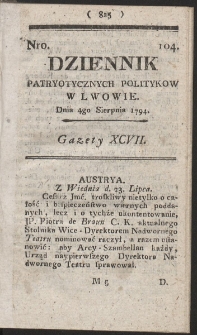 Dziennik Patryotycznych Politykow w Lwowie. R. 1794 Nr 104