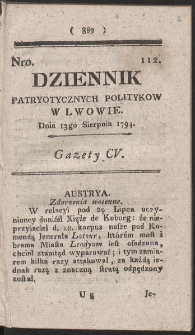 Dziennik Patryotycznych Politykow w Lwowie. R. 1794 Nr 112