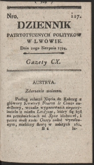 Dziennik Patryotycznych Politykow w Lwowie. R. 1794 Nr 117