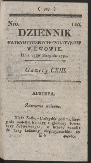 Dziennik Patryotycznych Politykow w Lwowie. R. 1794 Nr 120