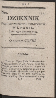 Dziennik Patryotycznych Politykow w Lwowie. R. 1794 Nr 125