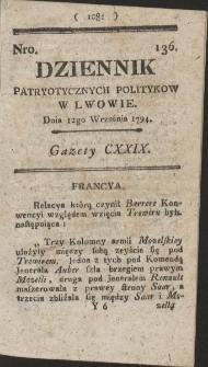 Dziennik Patryotycznych Politykow w Lwowie. R. 1794 Nr 136