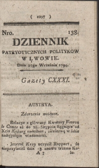 Dziennik Patryotycznych Politykow w Lwowie. R. 1794 Nr 138