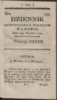 Dziennik Patryotycznych Politykow w Lwowie. R. 1794 Nr 139