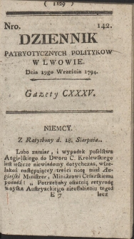 Dziennik Patryotycznych Politykow w Lwowie. R. 1794 Nr 142