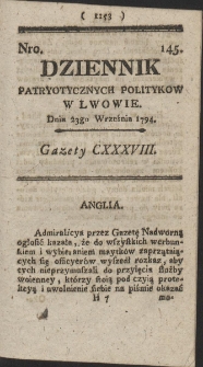 Dziennik Patryotycznych Politykow w Lwowie. R. 1794 Nr 145