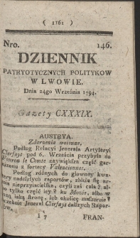 Dziennik Patryotycznych Politykow w Lwowie. R. 1794 Nr 146