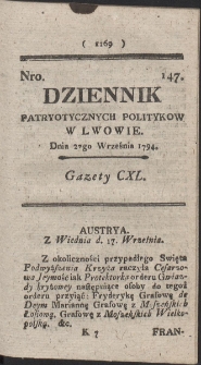 Dziennik Patryotycznych Politykow w Lwowie. R. 1794 Nr 147