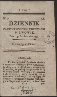 Dziennik Patryotycznych Politykow w Lwowie. R. 1794 Nr 151