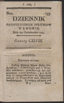 Dziennik Patryotycznych Politykow w Lwowie. R. 1794 Nr 155