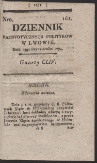 Dziennik Patryotycznych Politykow w Lwowie. R. 1794 Nr 161