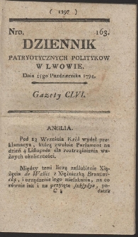 Dziennik Patryotycznych Politykow w Lwowie. R. 1794 Nr 163