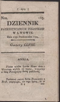 Dziennik Patryotycznych Politykow w Lwowie. R. 1794 Nr 165