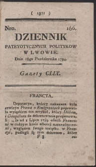 Dziennik Patryotycznych Politykow w Lwowie. R. 1794 Nr 166