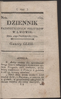 Dziennik Patryotycznych Politykow w Lwowie. R. 1794 Nr 169