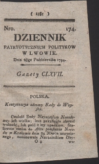 Dziennik Patryotycznych Politykow w Lwowie. R. 1794 Nr 174