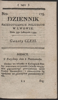 Dziennik Patryotycznych Politykow w Lwowie. R. 1794 Nr 178