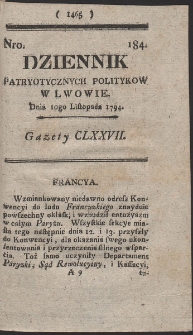 Dziennik Patryotycznych Politykow w Lwowie. R. 1794 Nr 184