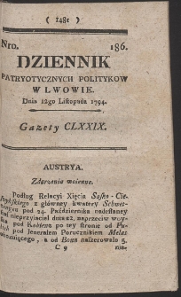 Dziennik Patryotycznych Politykow w Lwowie. R. 1794 Nr 186