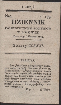 Dziennik Patryotycznych Politykow w Lwowie. R. 1794 Nr 188