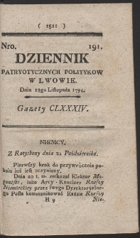 Dziennik Patryotycznych Politykow w Lwowie. R. 1794 Nr 191