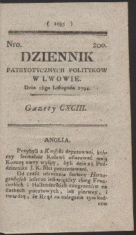 Dziennik Patryotycznych Politykow w Lwowie. R. 1794 Nr 200