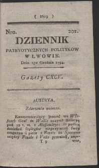 Dziennik Patryotycznych Politykow w Lwowie. R. 1794 Nr 202